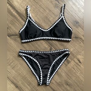 Cupshe Small "Black with White Stitching" Bikini